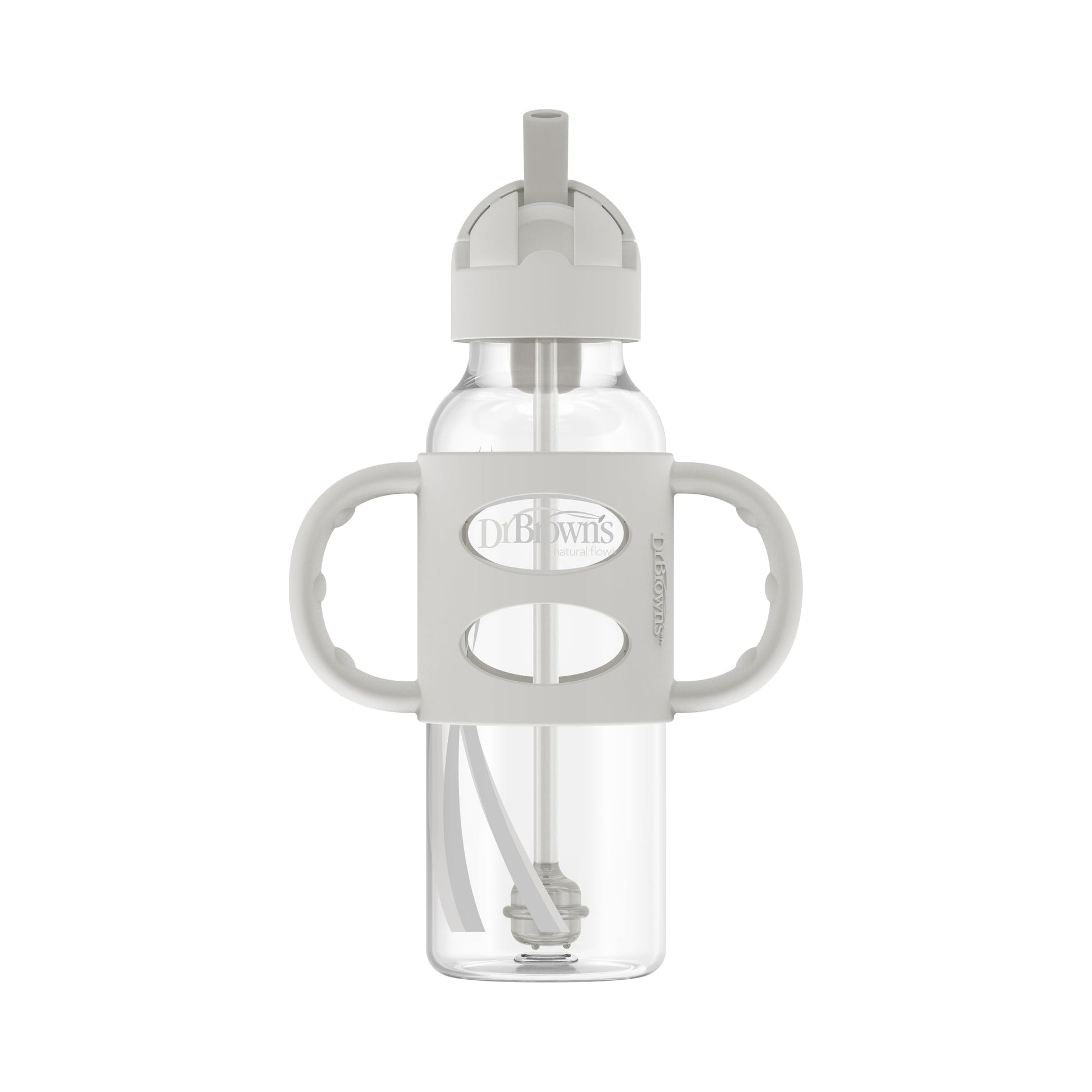 Dr. Brown's Milestones Narrow Sippy Straw Bottle with Silicone Handles, 8 oz/250 mL