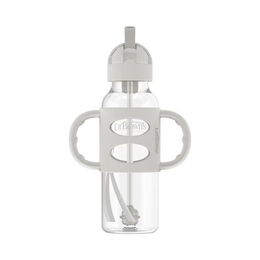 Dr. Brown's Milestones Narrow Sippy Straw Bottle with Silicone Handles, 8 oz/250 mL