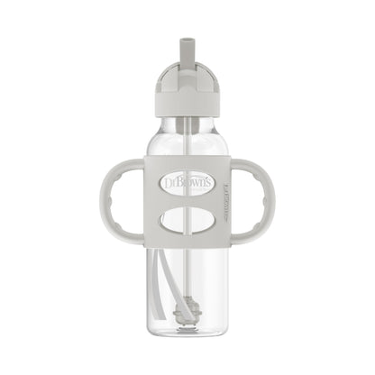 Dr. Brown's Milestones Narrow Sippy Straw Bottle with Silicone Handles, 8 oz/250 mL