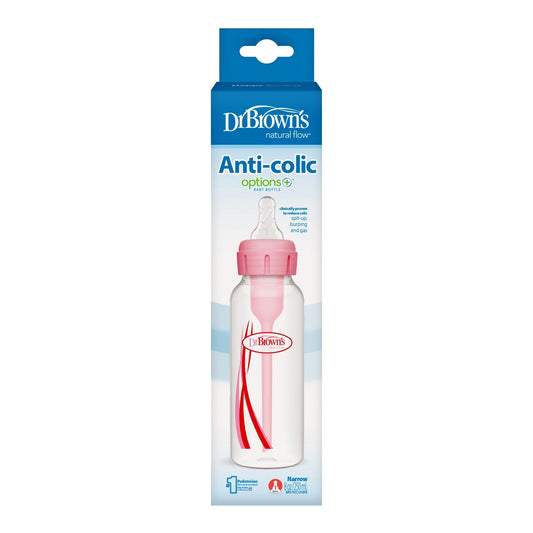 Dr. Brown's Natural Flow Anti-Colic Options+ Narrow Baby Bottle, with Level 1 Slow Flow Nipple
