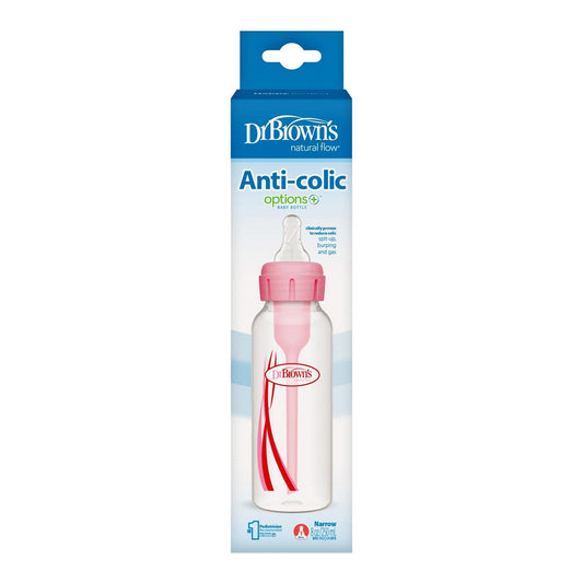 Dr. Brown's Natural Flow Anti-Colic Options+ Narrow Baby Bottle, with Level 1 Slow Flow Nipple