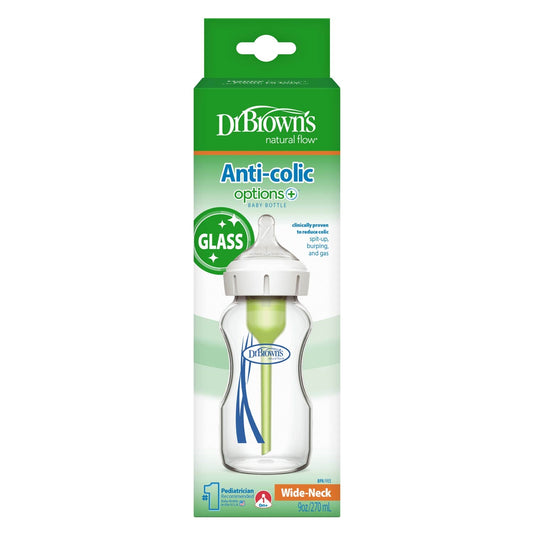Dr. Brown's Natural Flow Anti-Colic Options+ Wide-Neck Glass Baby Bottle, with Level 1 Slow Flow Nipple