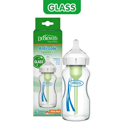 Dr. Brown's Natural Flow Anti-Colic Options+ Wide-Neck Glass Baby Bottle, with Level 1 Slow Flow Nipple