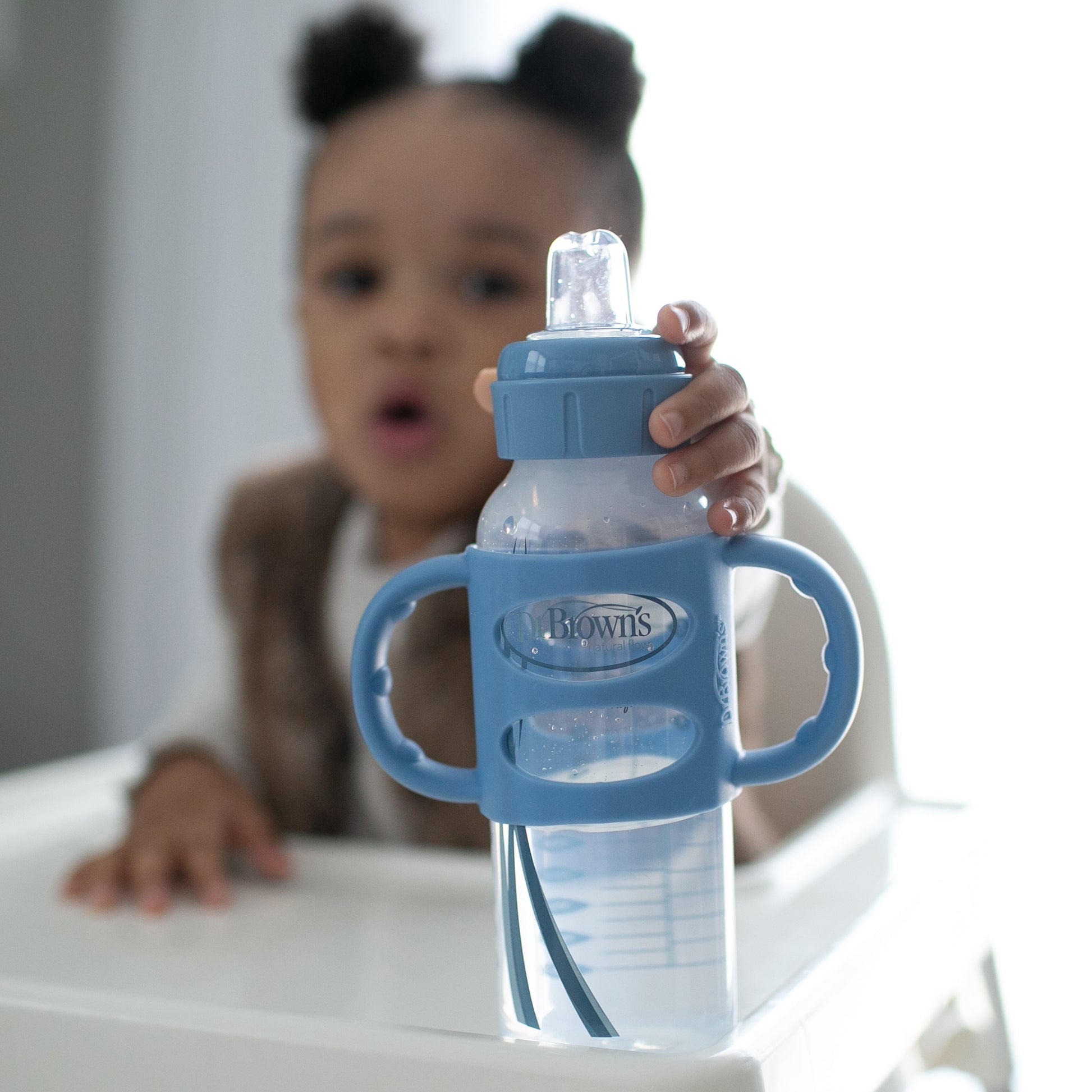 Dr. Brown's Milestones Narrow Sippy Spout Bottle with Silicone Handles, 8 oz/250 mL